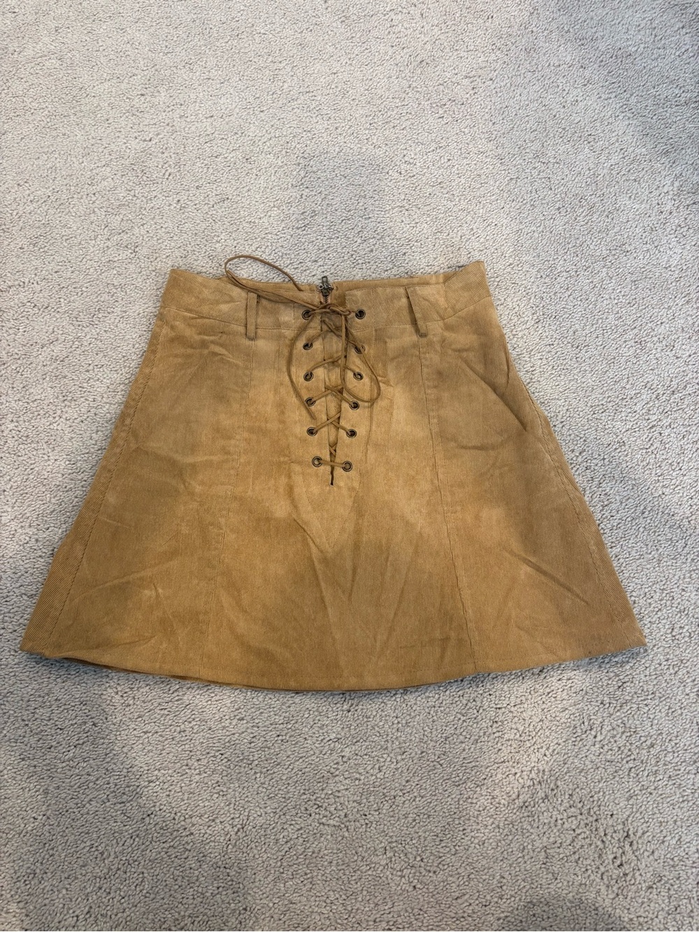 LF One Way High-Waist Lace-Up Mini Skirt in Tan